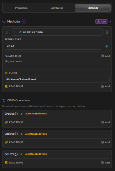 Methods tab showing method definitions