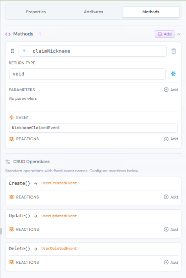 Methods tab showing method definitions